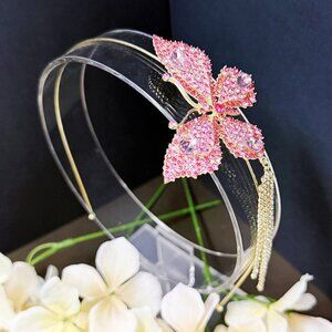 Butterfly Headband, Butterfly Costume Crown, Gold Hair Crown, Pink Halo Crown